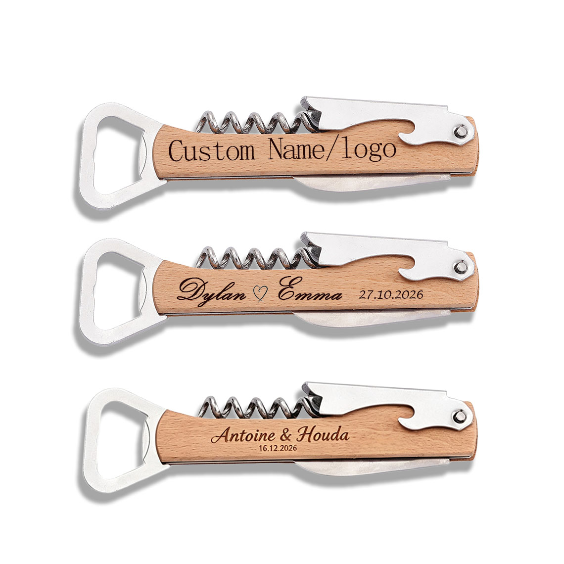 Wine In Beer Name - 20 stuks gepersonaliseerde gegraveerde houten flesopener,