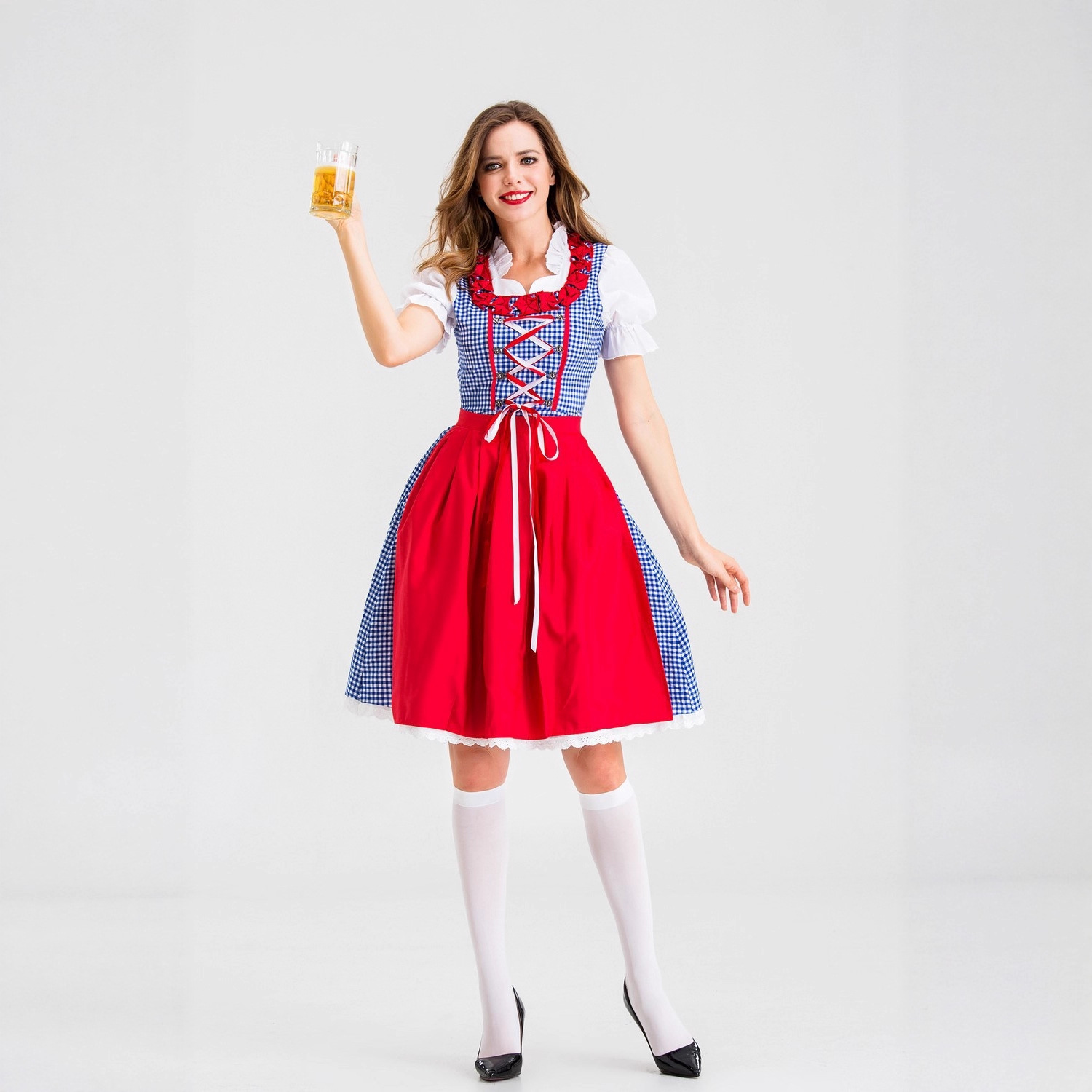 Beer & Wine Jockey Plaza Shopping - Dames Duitse Dirndl Jurk Geruit Bayersk