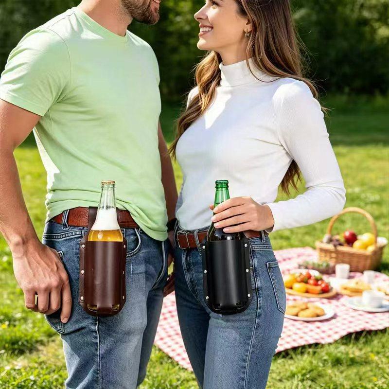 1 stuks leren bierbekerhouder  - Wine Beer Bottle recensie en prijs